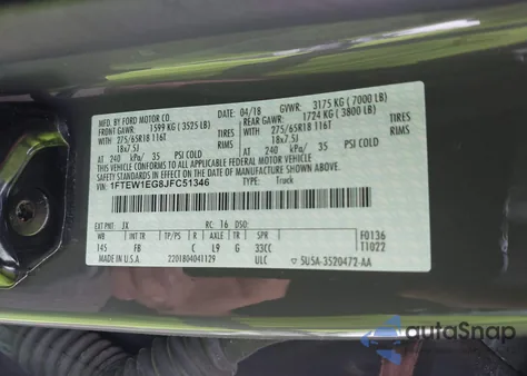 2018 Ford F-150 Xlt из США, поврежденный, VIN 1FTEW1EG8JFC51346